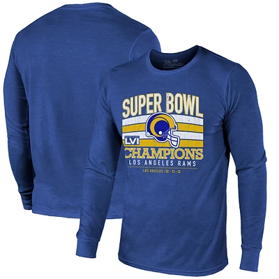 Men's Majestic Threads Royal Los Angeles Rams Super Bowl LVI Champions Tri-Blend Long Sleeve T-Shirt