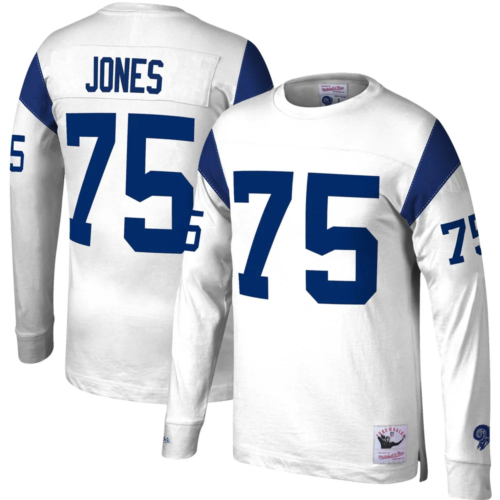 Haut à manches longues blanc Mitchell & Ness Deacon Jones des Rams de Los Angeles Throwback pour hommes, nom et numéro du joueur retraité