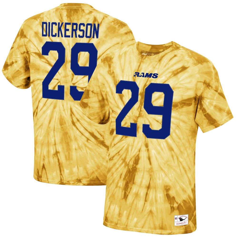 Men's Mitchell & Ness Eric Dickerson Gold Los Angeles Rams Tie-Dye Retired Player Name Number T-Shirt