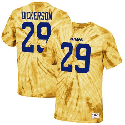 Men's Mitchell & Ness Eric Dickerson Gold Los Angeles Rams Tie-Dye Retired Player Name Number T-Shirt