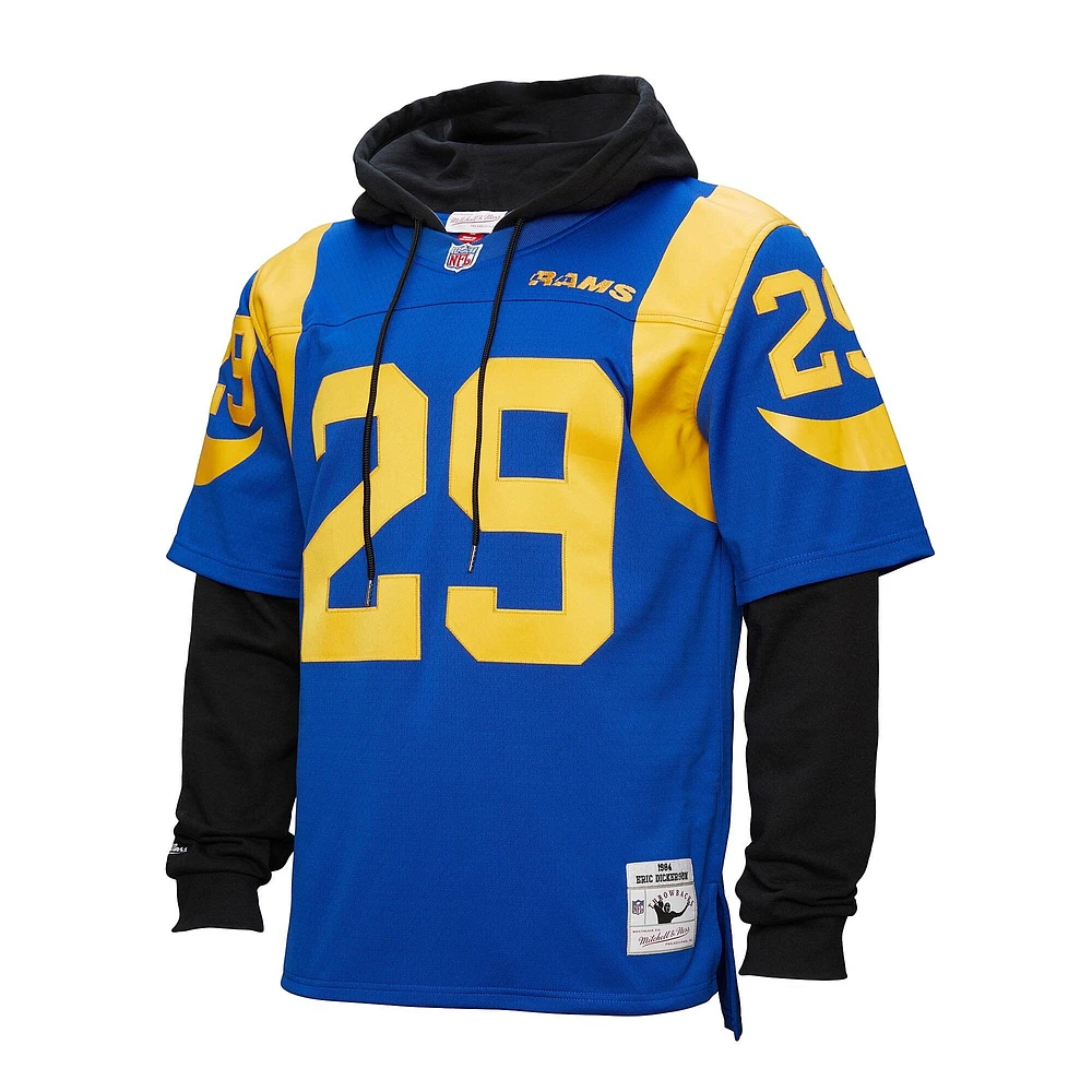 Sweat à capuche pour homme Mitchell & Ness Eric Dickerson Royal Los Angeles Rams Player Name Number Legacy Jersey