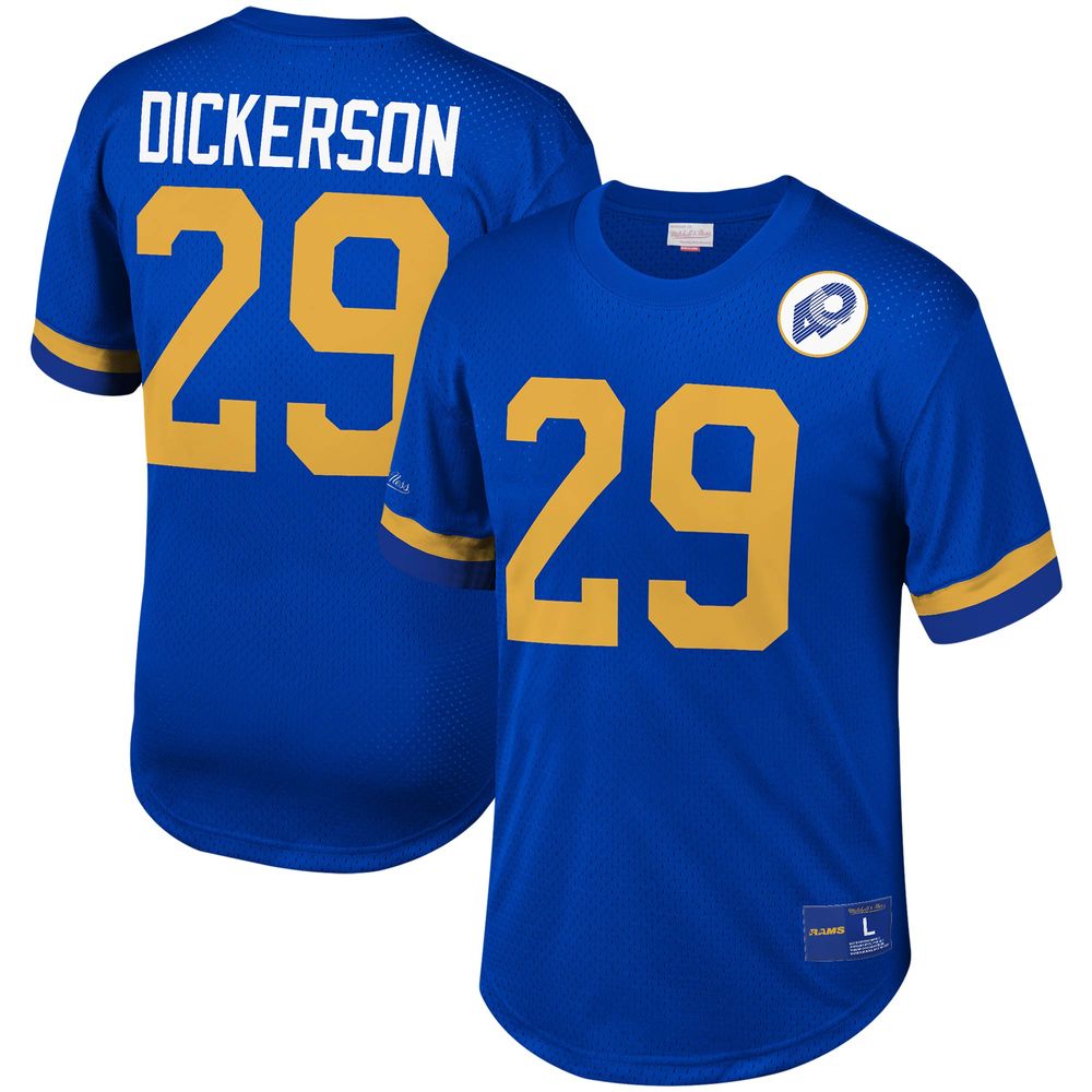 Men's Mitchell & Ness Eric Dickerson Royal Los Angeles Rams Retired Player Name Number Mesh Crew Neck Top