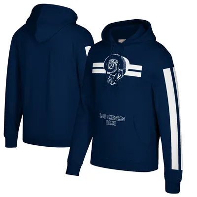 Los Angeles Rams Mitchell & Ness Three Stripe Pullover Hoodie - Navy