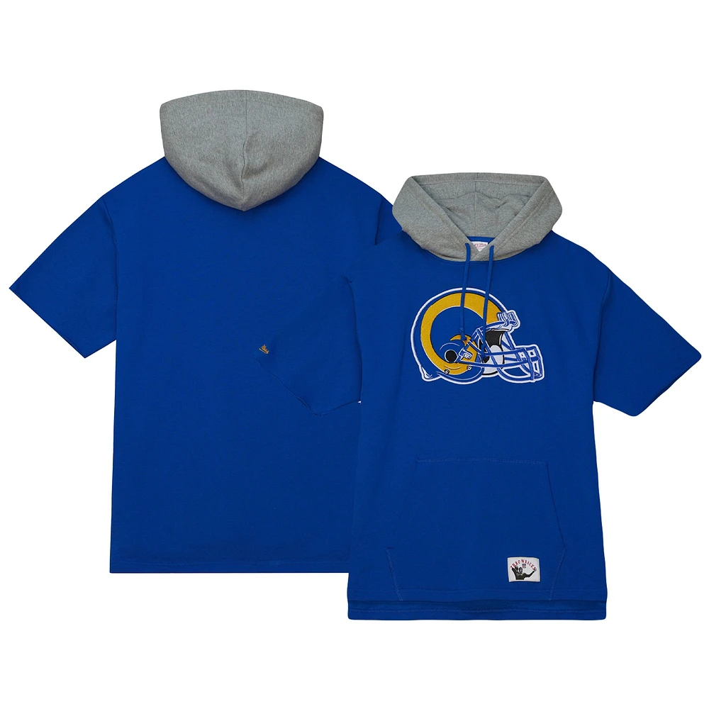 Men's Mitchell & Ness Royal Los Angeles Rams Postgame Short Sleeve Hoodie