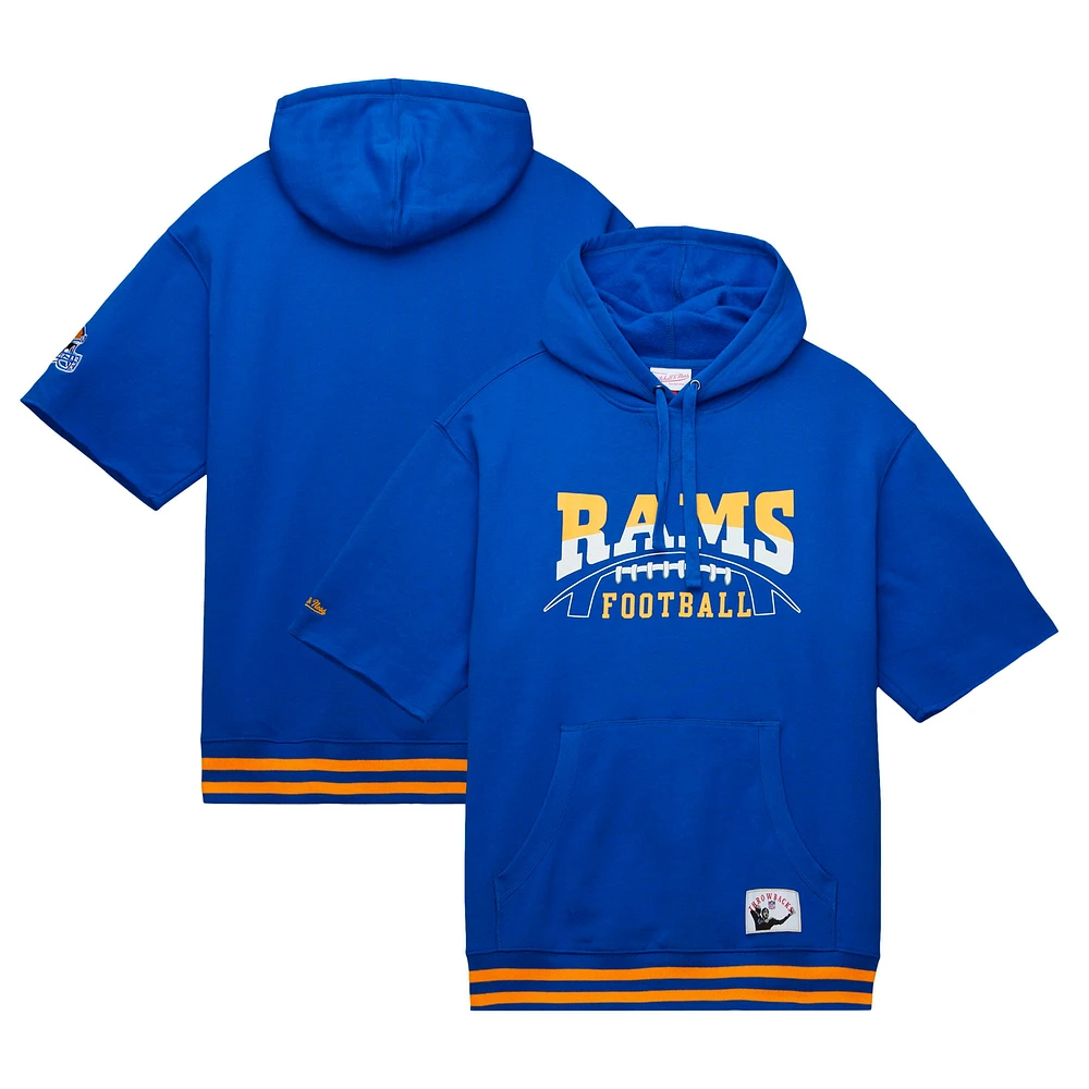 Men's Mitchell & Ness Royal Los Angeles Rams Pre-Game Short Sleeve Pullover Hoodie