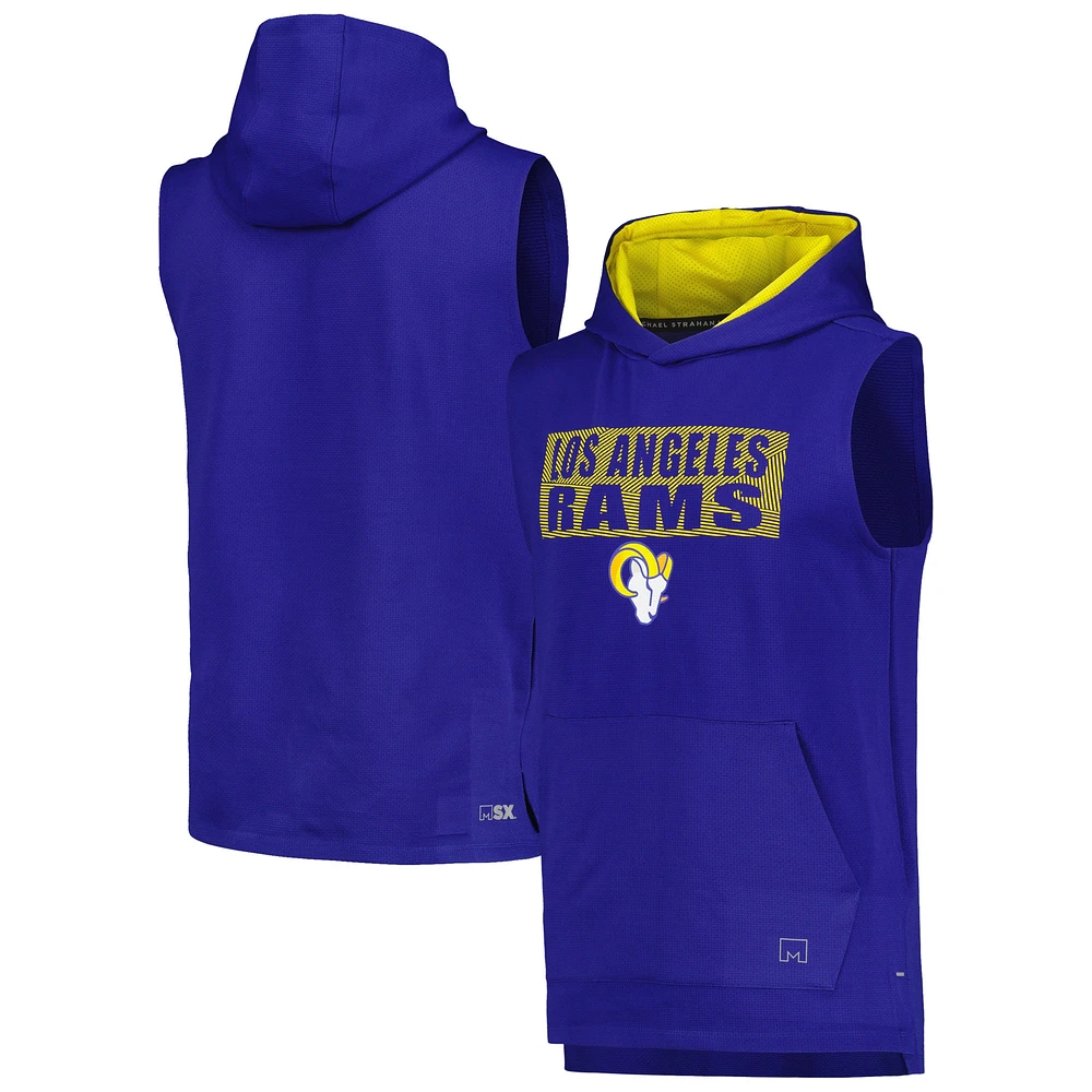 Men's MSX by Michael Strahan Royal Los Angeles Rams Marathon Sleeveless Pullover Hoodie