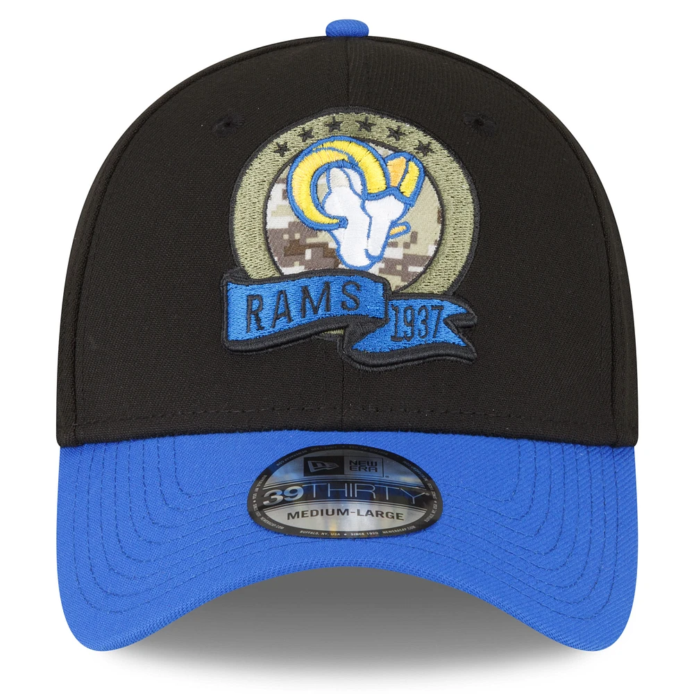 Men's New Era Black/Royal Los Angeles Rams 2022 Salute To Service - 39THIRTY Flex Hat