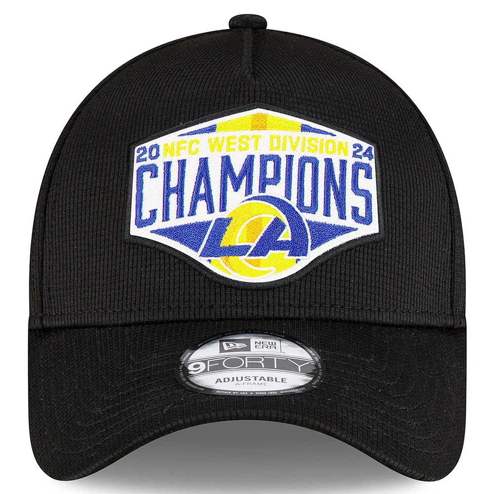 Men's New Era  Black Los Angeles Rams 2024 NFC West Division Champions Locker Room 9FORTY A-Frame Adjustable Hat