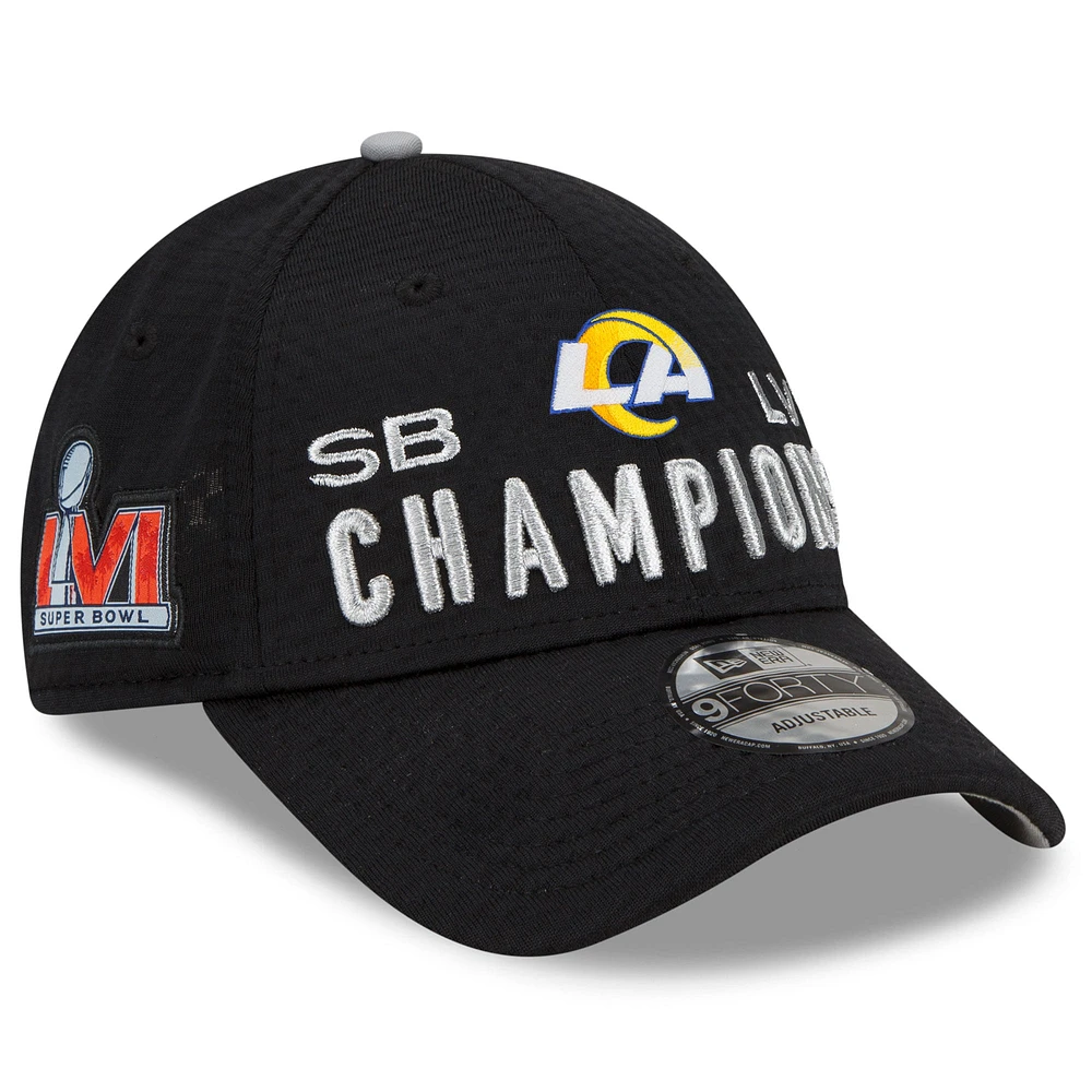 Men's New Era Black Los Angeles Rams Super Bowl LVI Champions Locker Room Trophy Collection 9FORTY Snapback Adjustable Hat