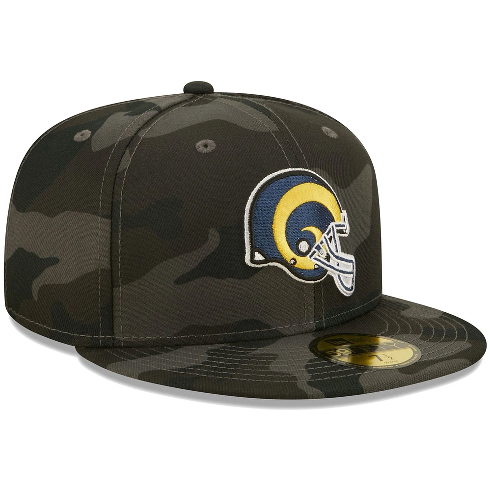 Casquette ajustée 59FIFTY Los Angeles Rams Throwback Logo Camo New Era noire pour homme