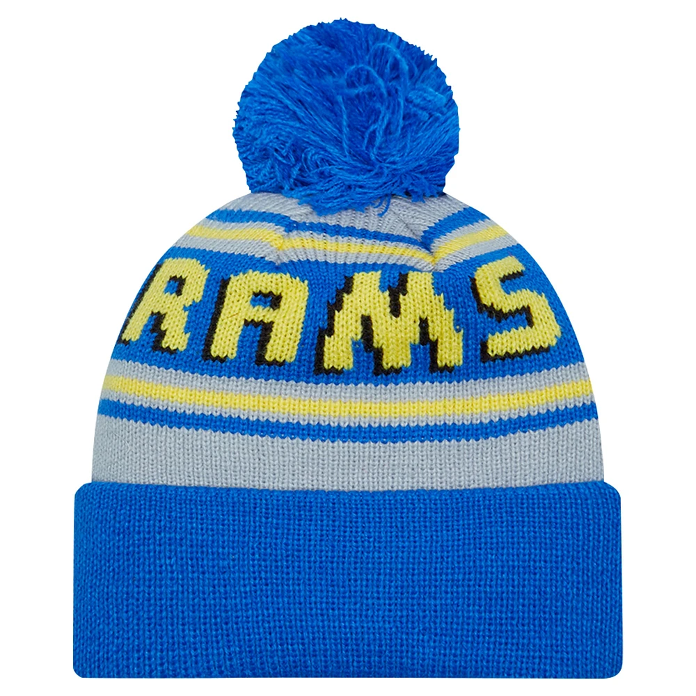 Bonnet tricoté à revers avec pompon et inscription Los Angeles Rams bleu New Era pour homme