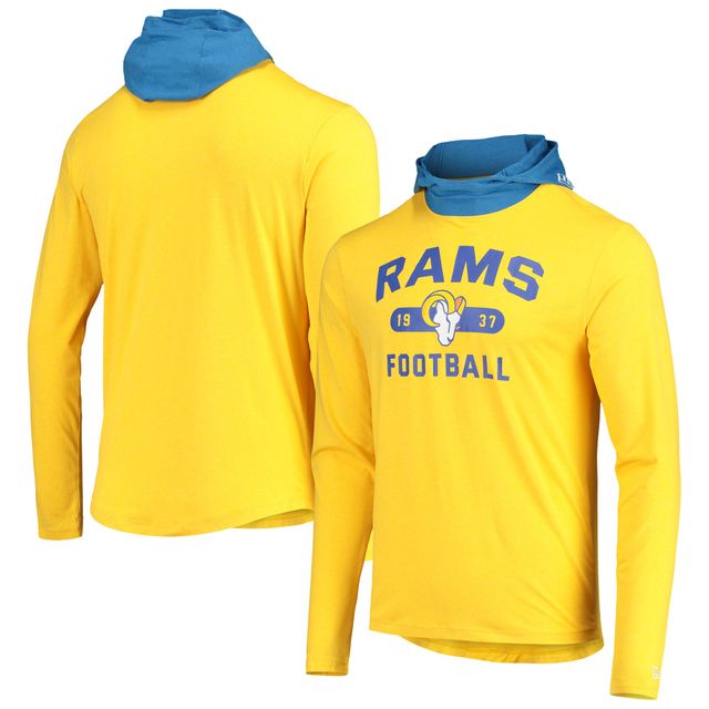 T-shirt à manches longues capuche Los Angeles Rams Active Block or/bleu New Era pour homme