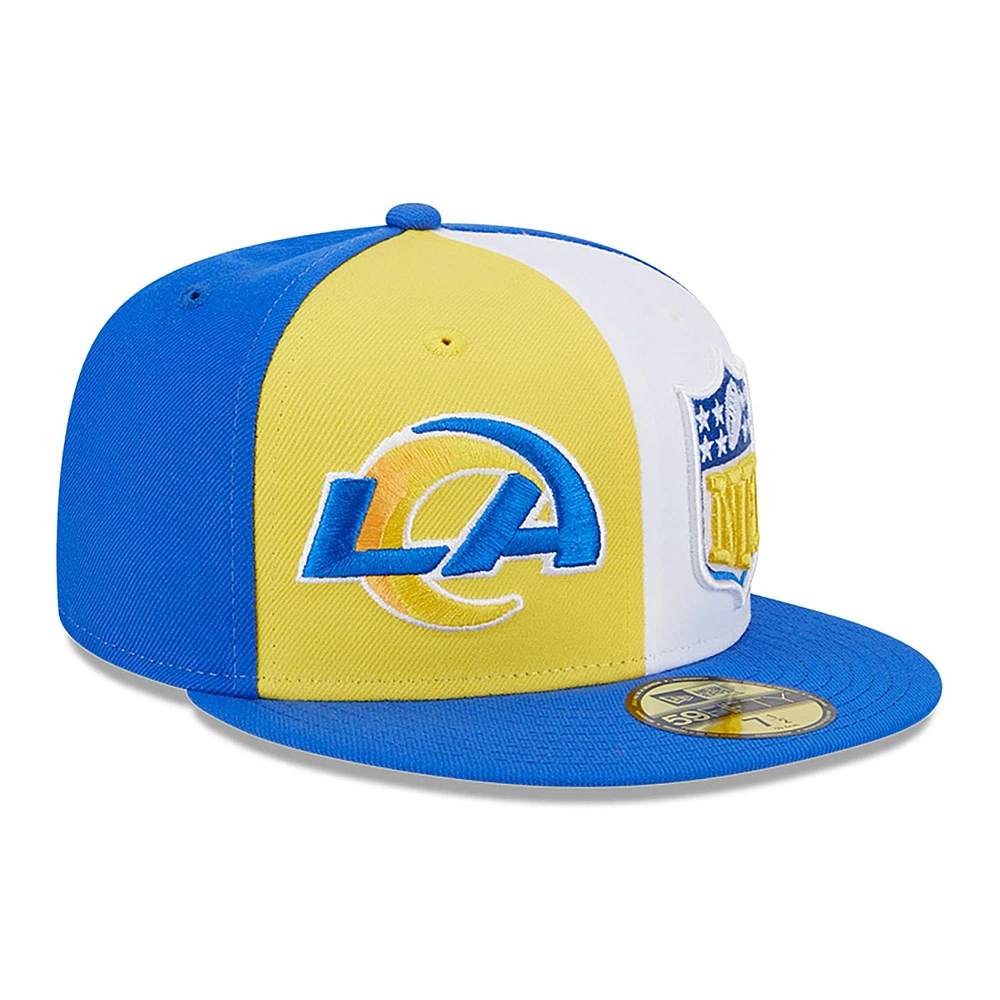 Casquette ajustée 59FIFTY Sideline des Rams de Los Angeles 2023 New Era dorée/royale pour homme