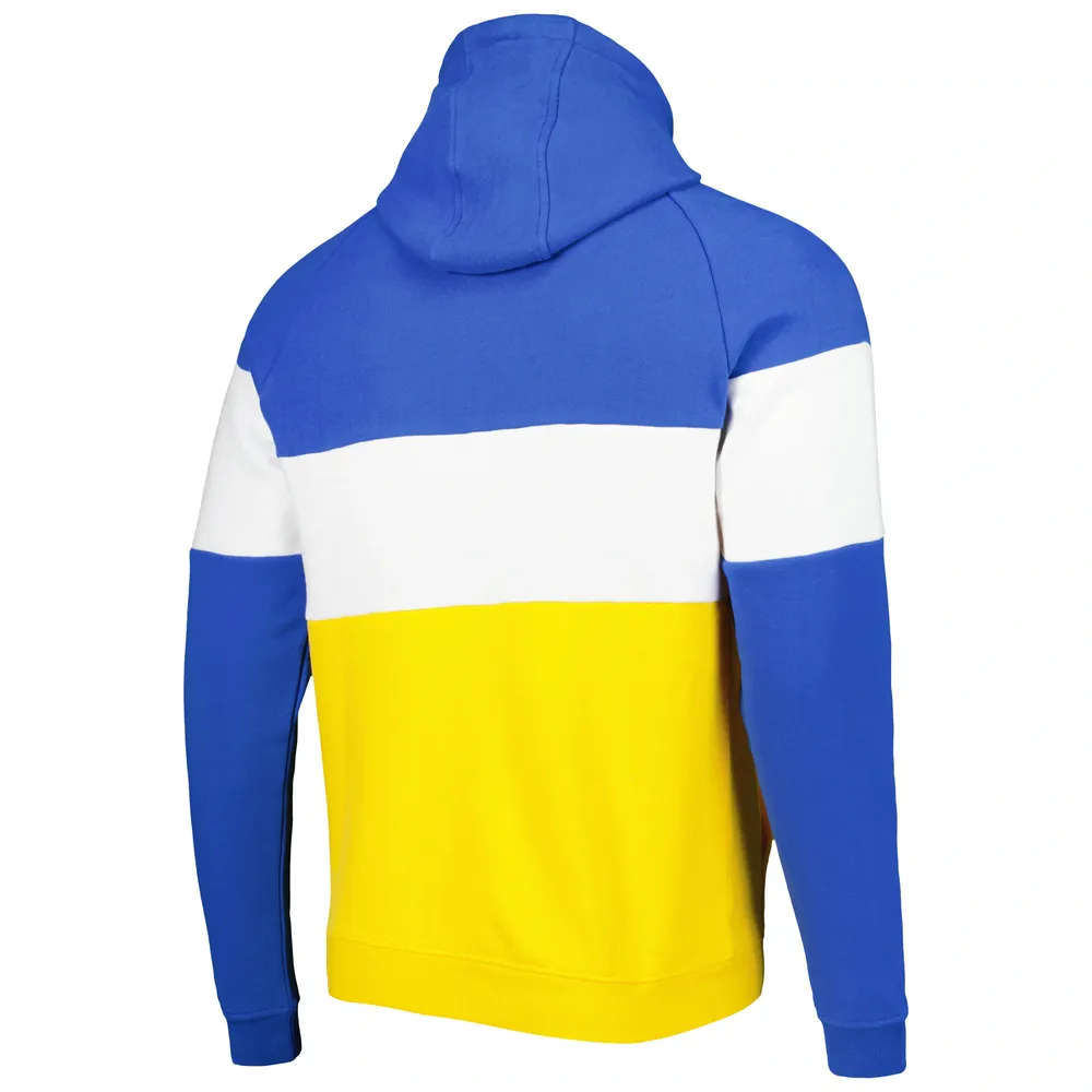 Men's New Era Gold/Royal Los Angeles Rams Colorblock Current Pullover Hoodie