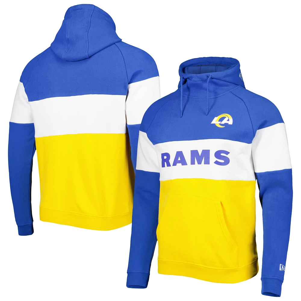 Chandail à capuchon actuel blocs de couleurs des Rams Los Angeles pour homme New Era doré/royal