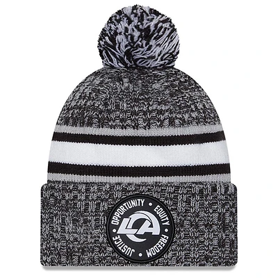 Bonnet en tricot à revers Inspire Change New Era Heather Black Los Angeles Rams 2023 pour hommes avec pompon