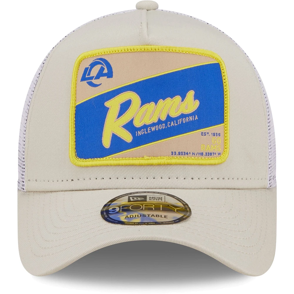 Casquette camionneur 9FORTY Snapback Los Angeles Rams Happy Camper A-Frame New Era pour homme kaki/blanc