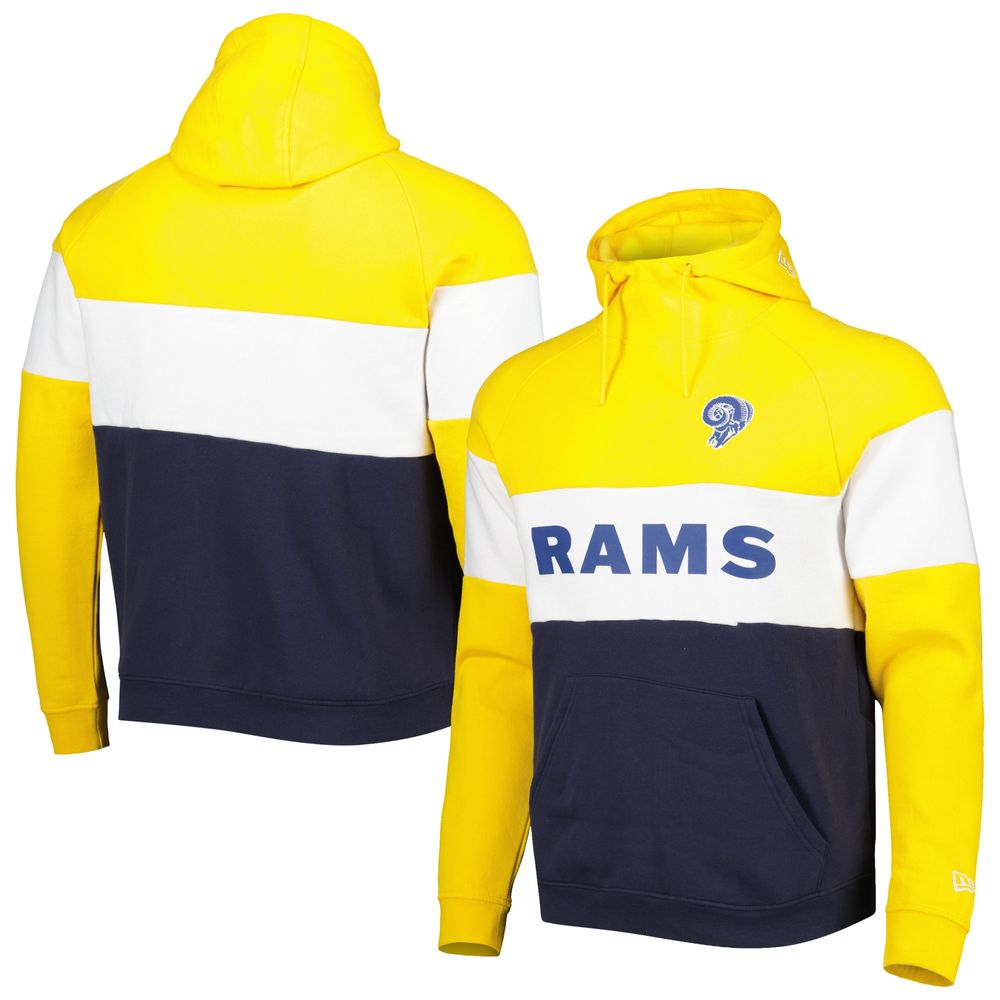 Men's New Era Navy/Gold Los Angeles Rams Colorblock Throwback Pullover Hoodie