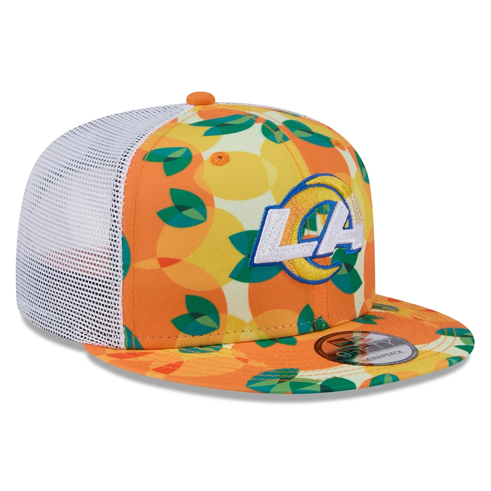 Casquette snapback orange Los Angeles Rams Citrus 9FIFTY Trucker de New Era pour homme