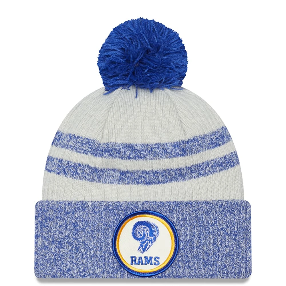 Men's New Era Royal Los Angeles Rams 2022 Sideline Historic Cuffed Pom Knit Hat