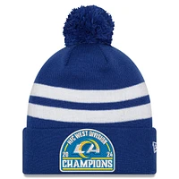 Bonnet en tricot rayé à revers avec pompon pour homme New Era Royal Los Angeles Rams 2024 NFC West Division Champions