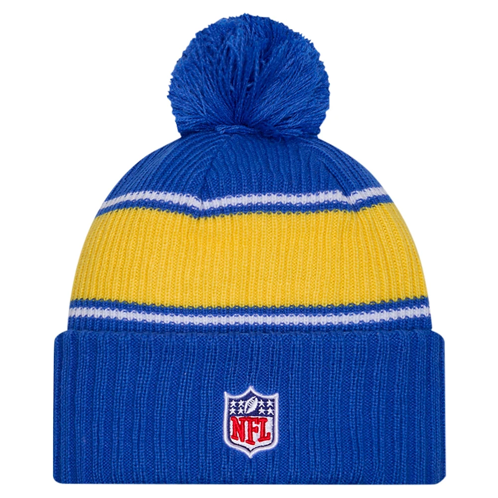 Men's New Era Royal Los Angeles Rams 2024 Sideline Cuffed Knit Hat with Pom
