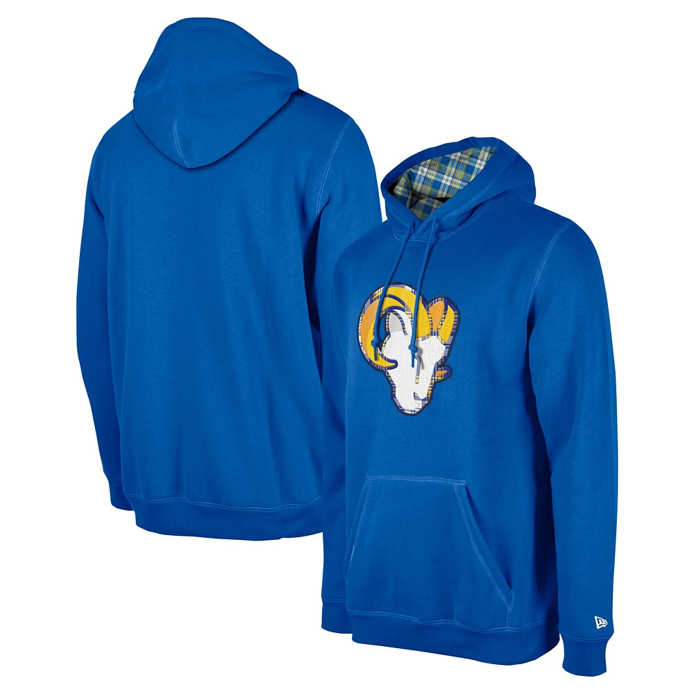 Men's New Era Royal Los Angeles Rams 3rd Down Plaid Pullover Hoodie