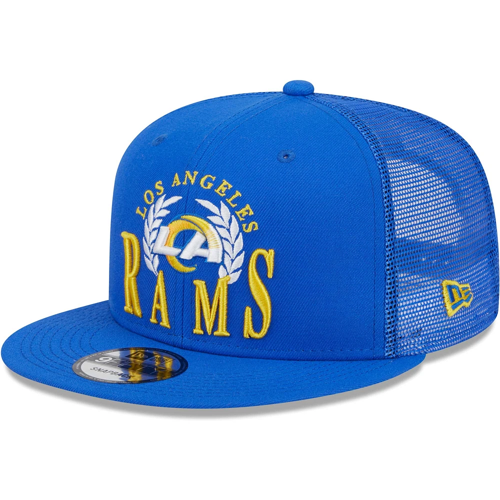 Casquette New Era Royal Los Angeles Rams Collegiate Trucker 9FIFTY Snapback pour homme