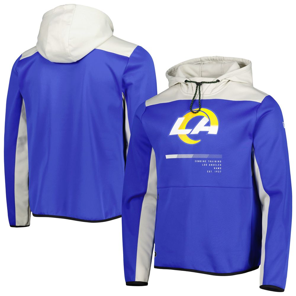 Men's New Era Royal Los Angeles Rams Combine Authentic Hard Hitter Pullover Hoodie