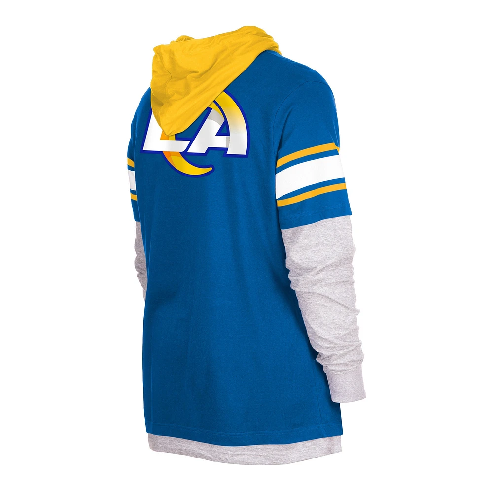 T-shirt à capuche manches longues pour homme New Era Royal Los Angeles Rams Current Day