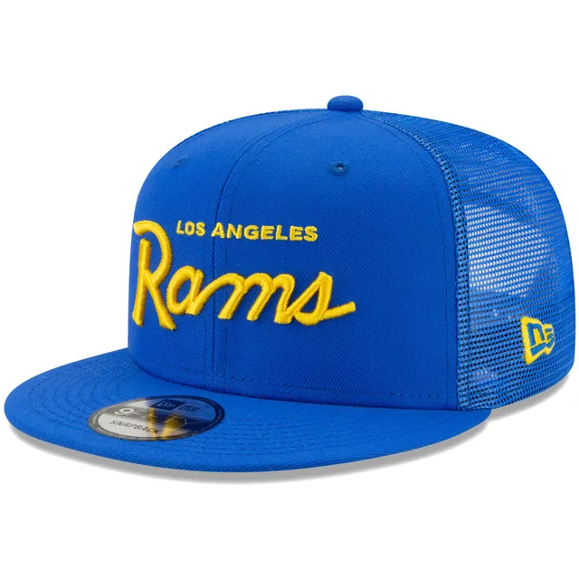 Men's New Era Royal Los Angeles Rams Old School Golfer Trucker Snapback Hat