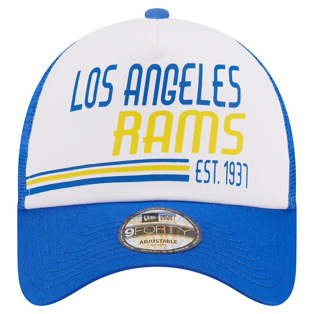 Men's New Era /Royal Los Angeles Rams Stacked A-Frame Trucker 9FORTY Adjustable Hat