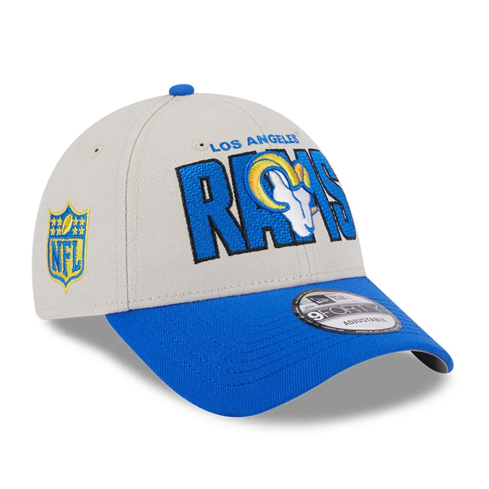 Casquette réglable New Era Stone/Royal Los Angeles Rams 2023 NFL Draft 9FORTY pour homme