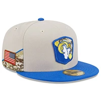 Casquette ajustée 59FIFTY New Era Stone/Royal Los Angeles Rams 2023 Salute To Service pour hommes