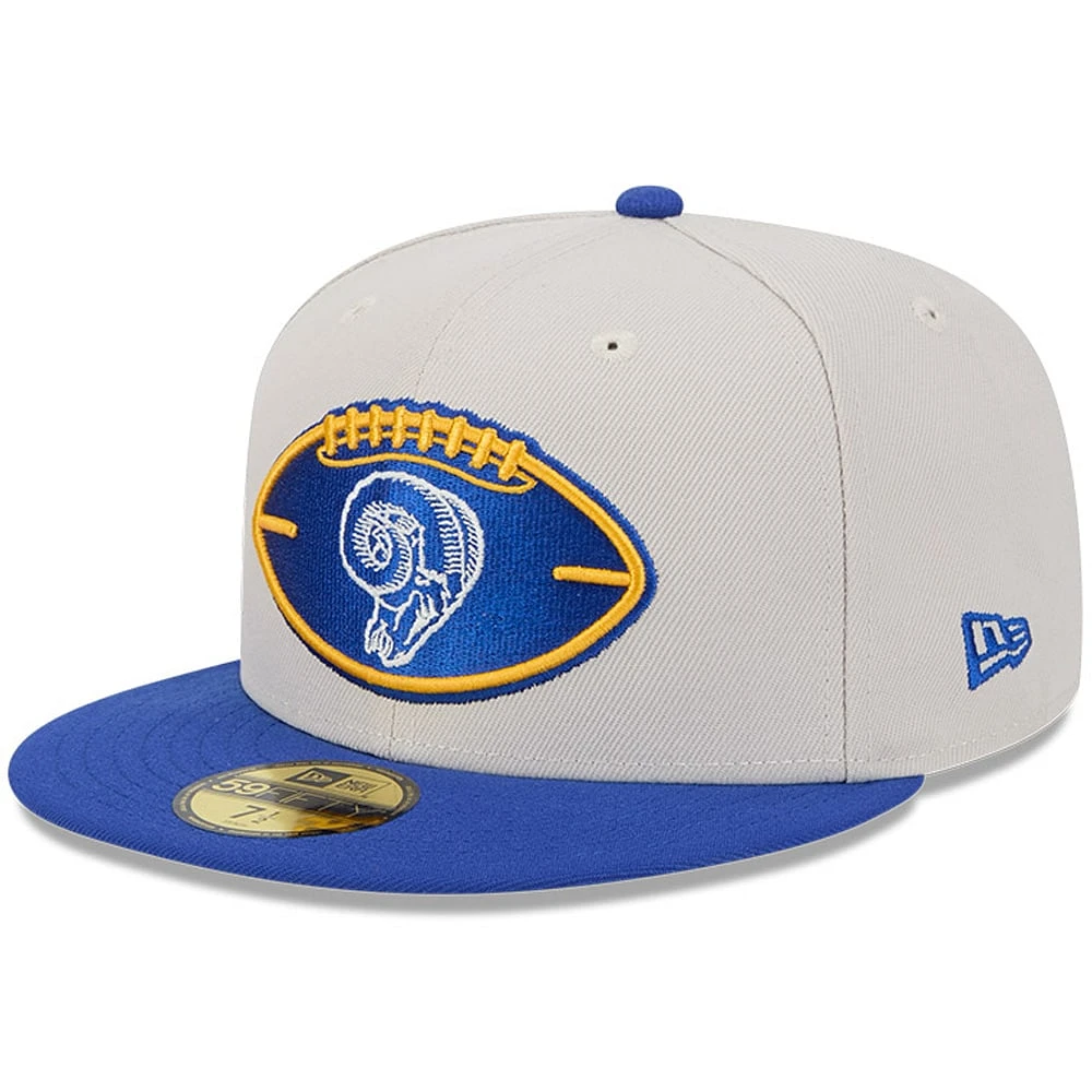 Casquette ajustée 59FIFTY historique Stone/Royal Los Angeles Rams 2024 Sideline New Era pour hommes