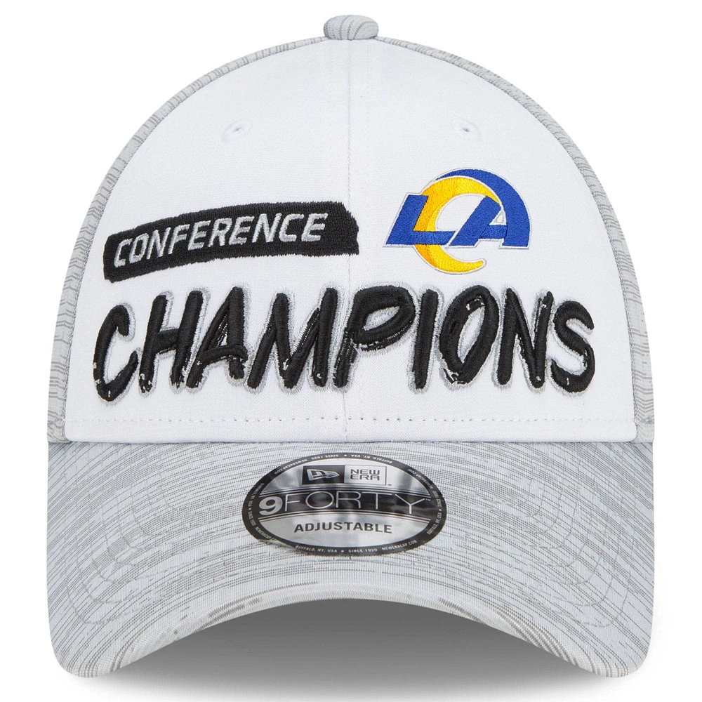 Men's New Era White/Heathered Gray Los Angeles Rams 2021 NFC Champions Locker Room 9FORTY Snapback Adjustable Hat