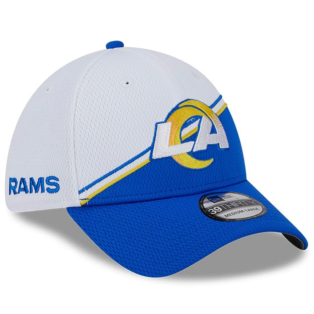 Casquette flex 39THIRTY Sideline des Los Angeles Rams 2023 New Era pour homme, blanc/royal