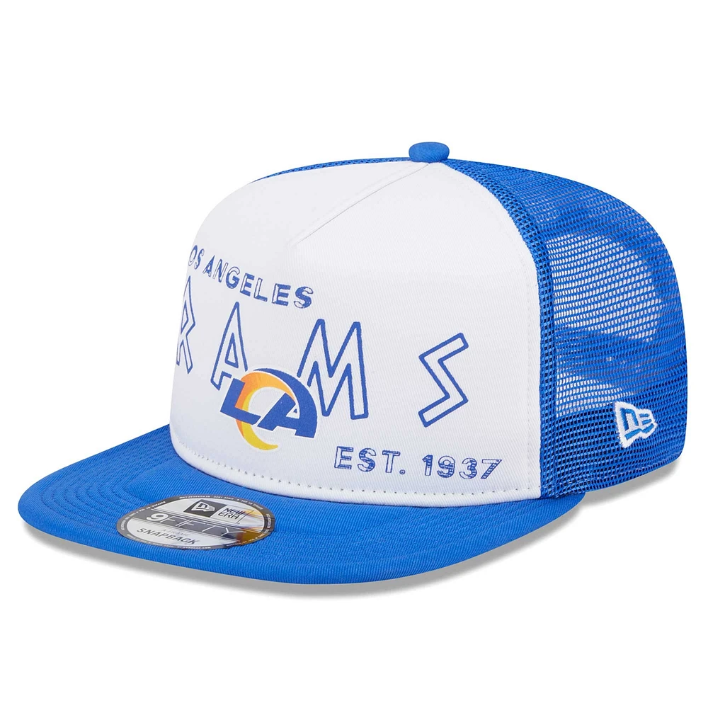 Casquette snapback de camionneur New Era pour hommes, blanc/royal, Los Angeles Rams Banger 9FIFTY