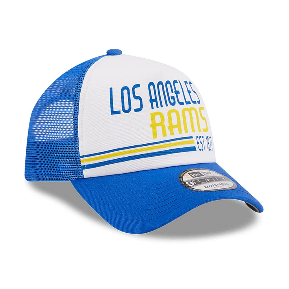 Men's New Era /Royal Los Angeles Rams Stacked A-Frame Trucker 9FORTY Adjustable Hat