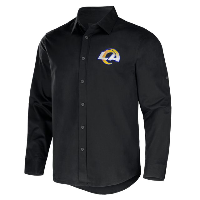 Chemise boutonnée à manches longues en sergé convertible noire Los Angeles Rams de la collection NFL x Darius Rucker par Fanatics pour hommes