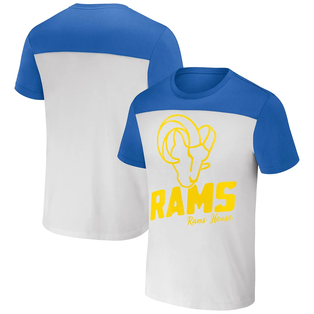 Men's NFL x Darius Rucker Collection by Fanatics White/Royal Los Angeles Rams Colorblocked T-Shirt