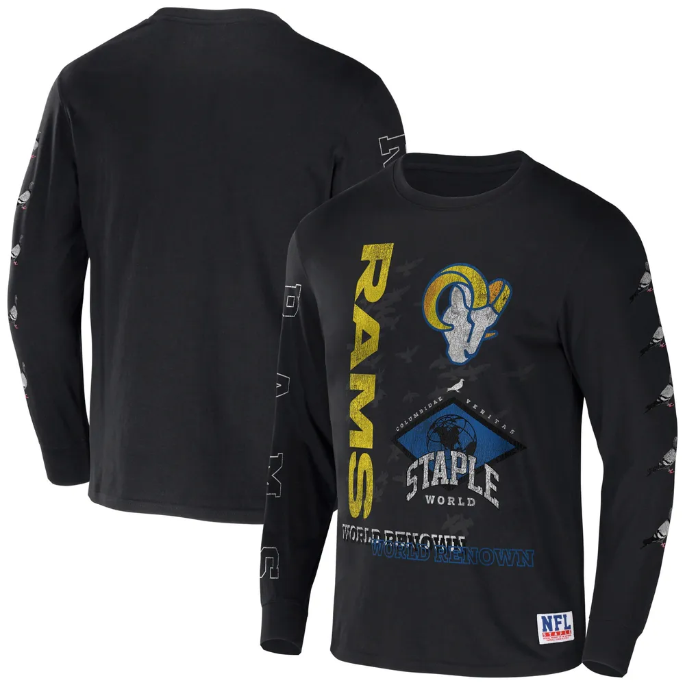 Men's NFL x Staple Black Los Angeles Rams World Renowned Long Sleeve T-Shirt