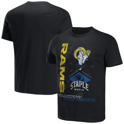 Men's NFL x Staple Black Los Angeles Rams World Renowned T-Shirt