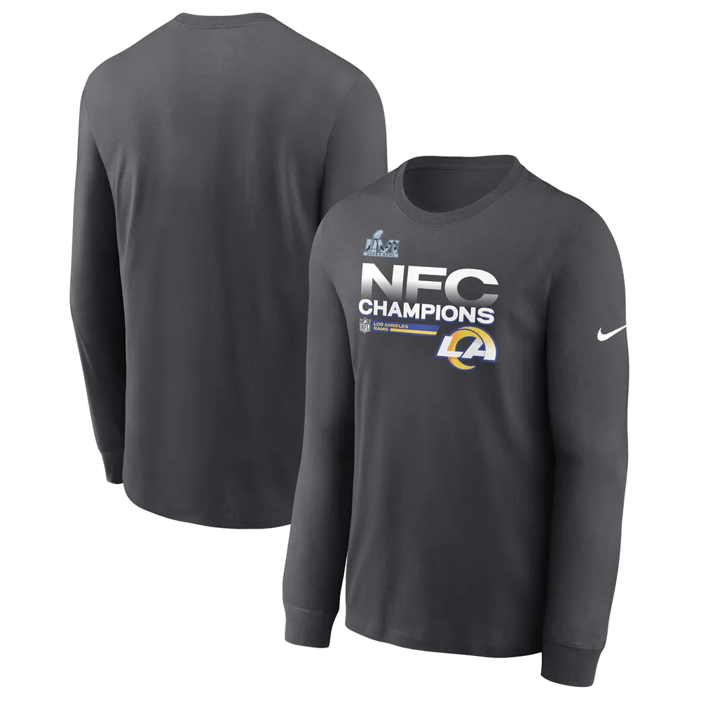 Men's Nike Anthracite Los Angeles Rams 2021 NFC Champions Locker Room Trophy Collection Long Sleeve T-Shirt