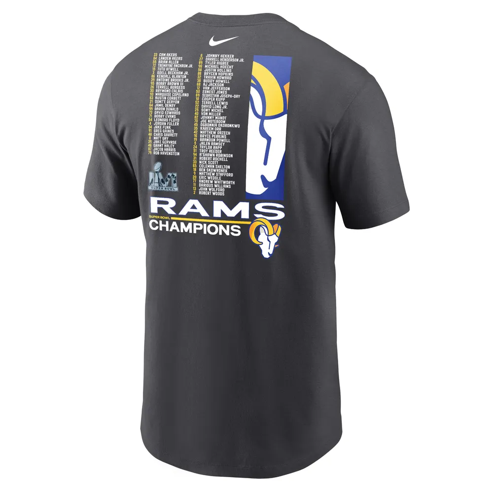 Men's Nike Anthracite Los Angeles Rams Super Bowl LVI Champions Roster T-Shirt