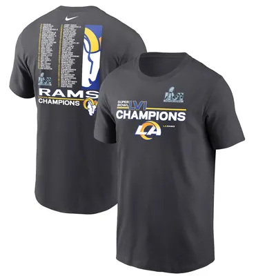 Men's Nike Anthracite Los Angeles Rams Super Bowl LVI Champions Roster T-Shirt