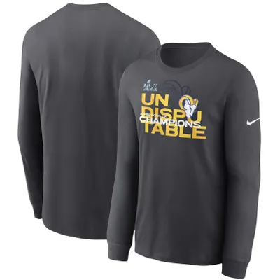 Men's Nike Anthracite Los Angeles Rams Super Bowl LVI Champions Slogan Long Sleeve T-Shirt