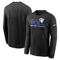 T-shirt à manches longues Nike pour homme Los Angeles Rams 2024 NFC West Division Champions Locker Room Trophy Collection Noir