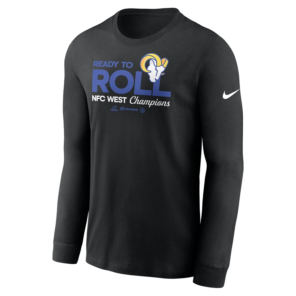 T-shirt à manches longues Nike pour homme Los Angeles Rams 2024 NFC West Division Champions Locker Room Trophy Collection Noir