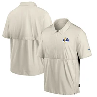 Men's Nike Bone Los Angeles Rams Sideline Coaches Half-Zip Short Sleeve Jacket